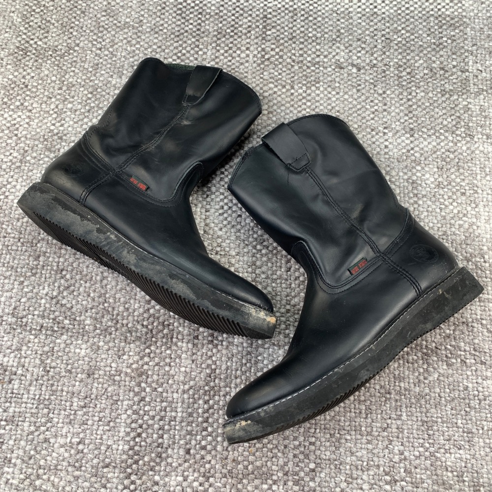 Work Power Pull On Work Boots Mens 31 Black Leather Made in Mexico Wellington